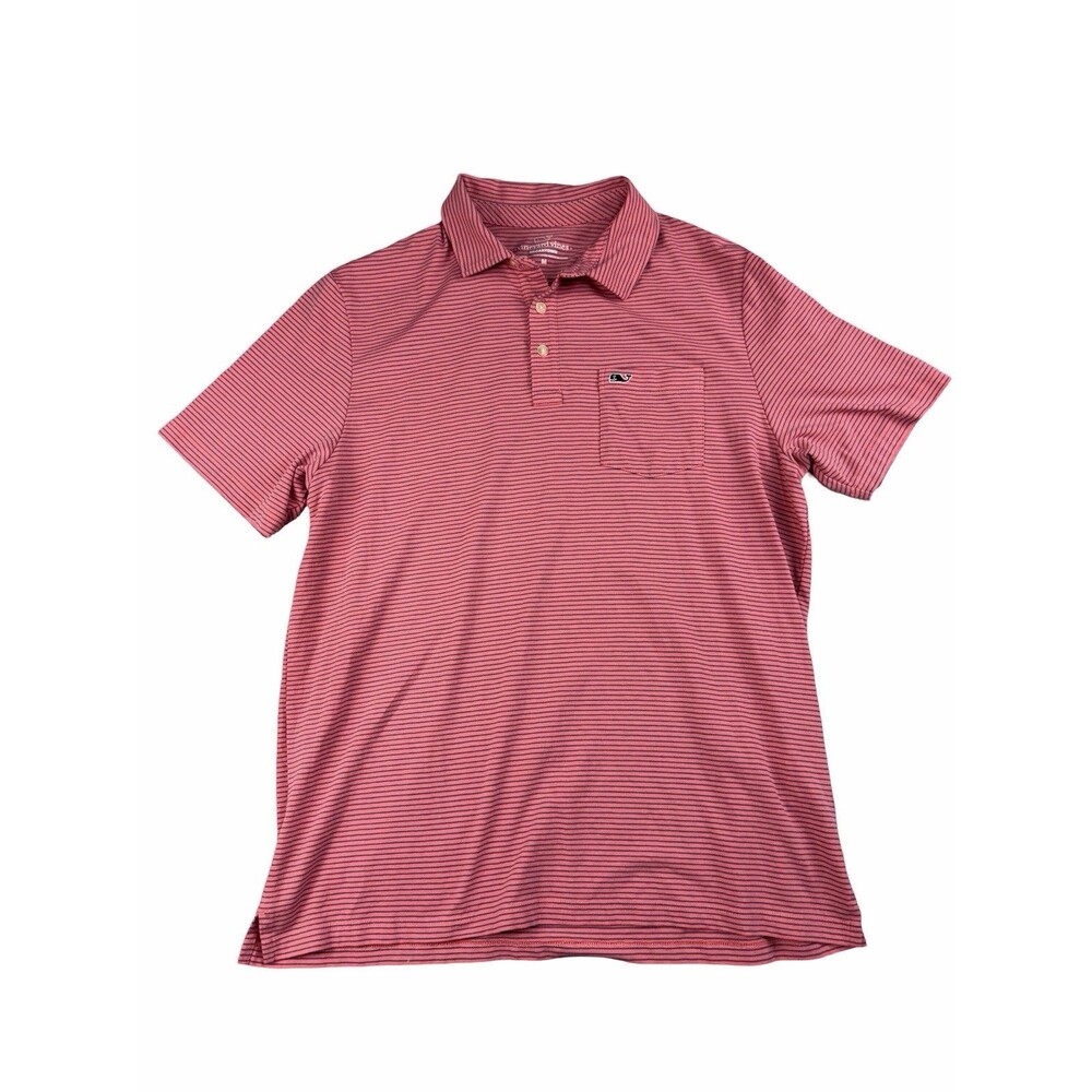 Vineyard Vines Edgartown Polo Shirt Men M Medium Red Navy salmon Striped